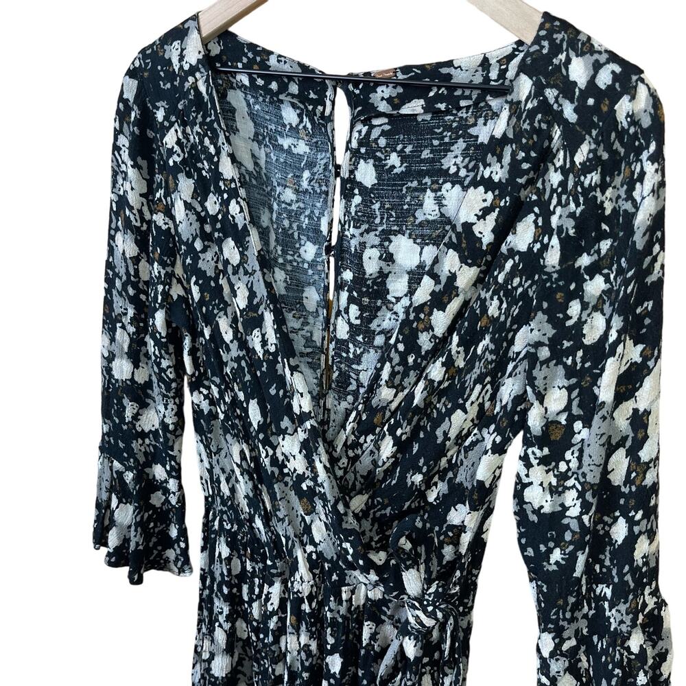 Free People Floral Romper Playsuit Black All the Right Ruffle Bell Sleeve - Picture 4 of 11